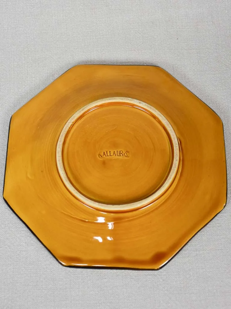 1950s octagonal Vallauris dinner set with yellow ocher glaze