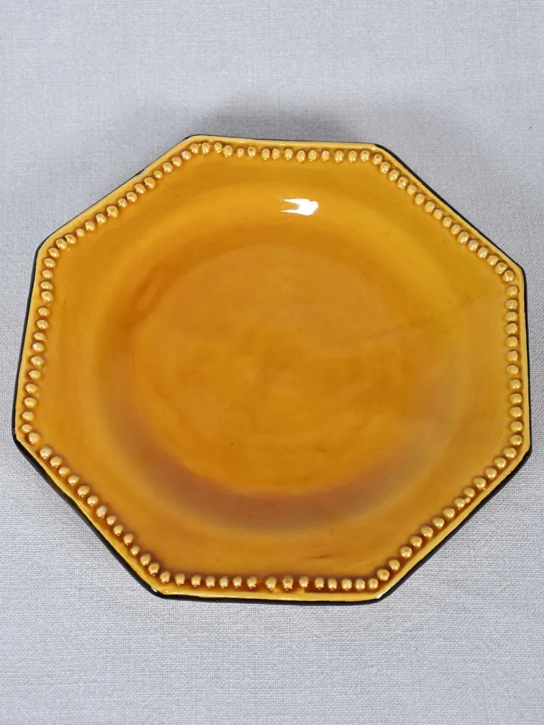 1950s octagonal Vallauris dinner set with yellow ocher glaze