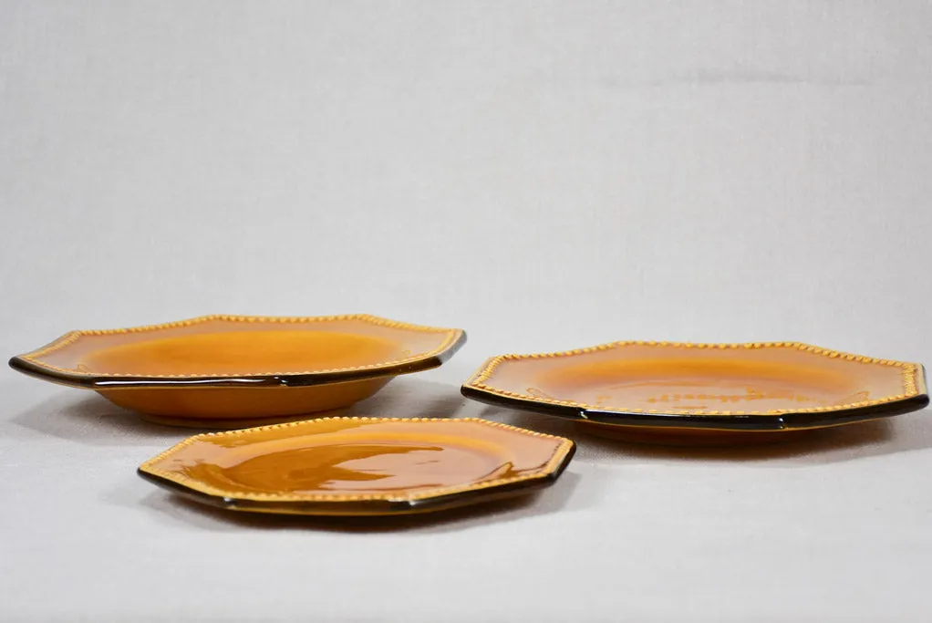 1950s octagonal Vallauris dinner set with yellow ocher glaze