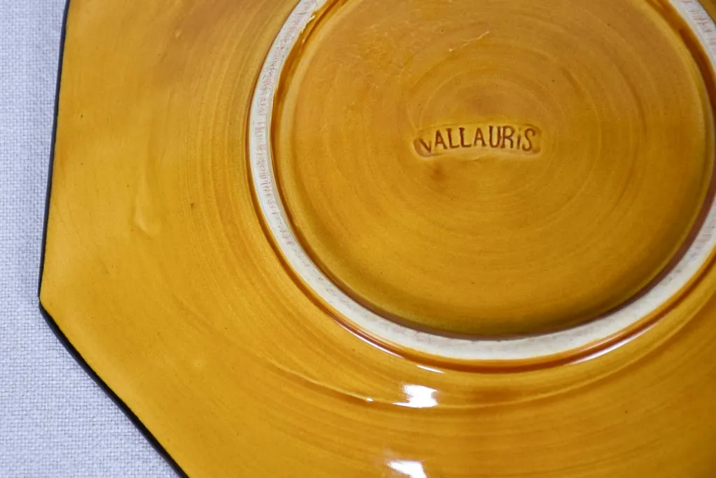 1950s octagonal Vallauris dinner set with yellow ocher glaze