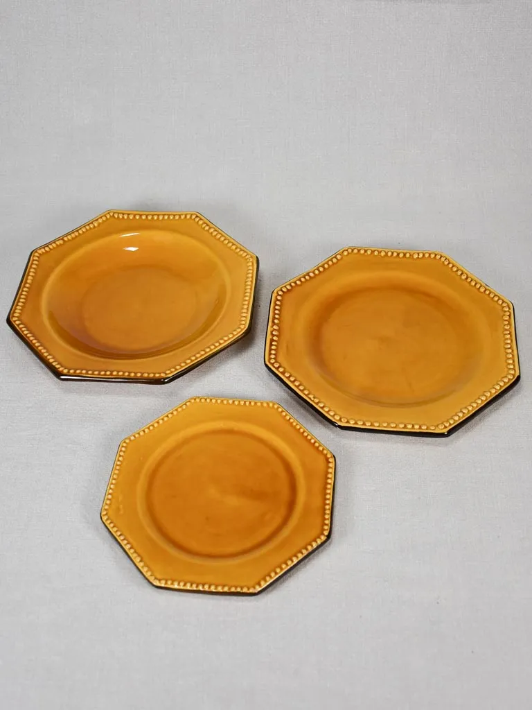 1950s octagonal Vallauris dinner set with yellow ocher glaze