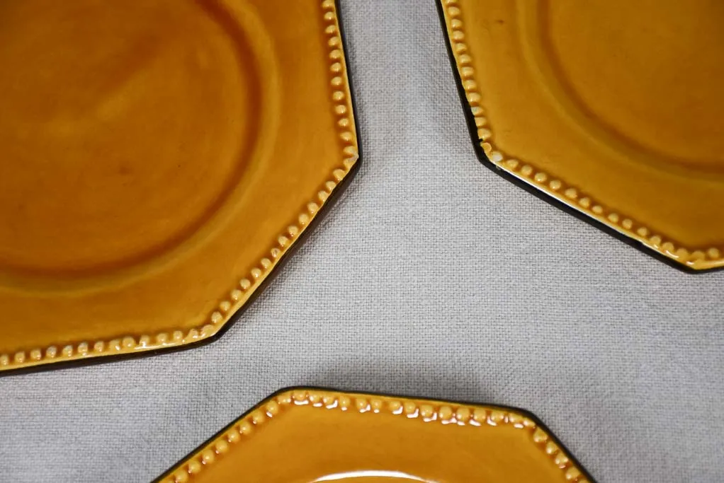 1950s octagonal Vallauris dinner set with yellow ocher glaze