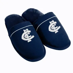 AFL Supporter Slippers - Carlton Blues - Mens Size - Fluffy Winter Shoes Slides