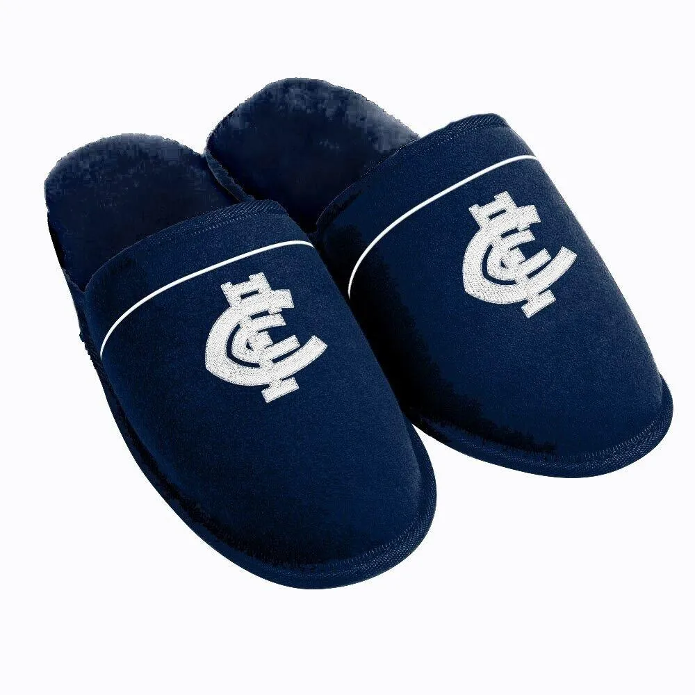 AFL Supporter Slippers - Carlton Blues - Mens Size - Fluffy Winter Shoes Slides