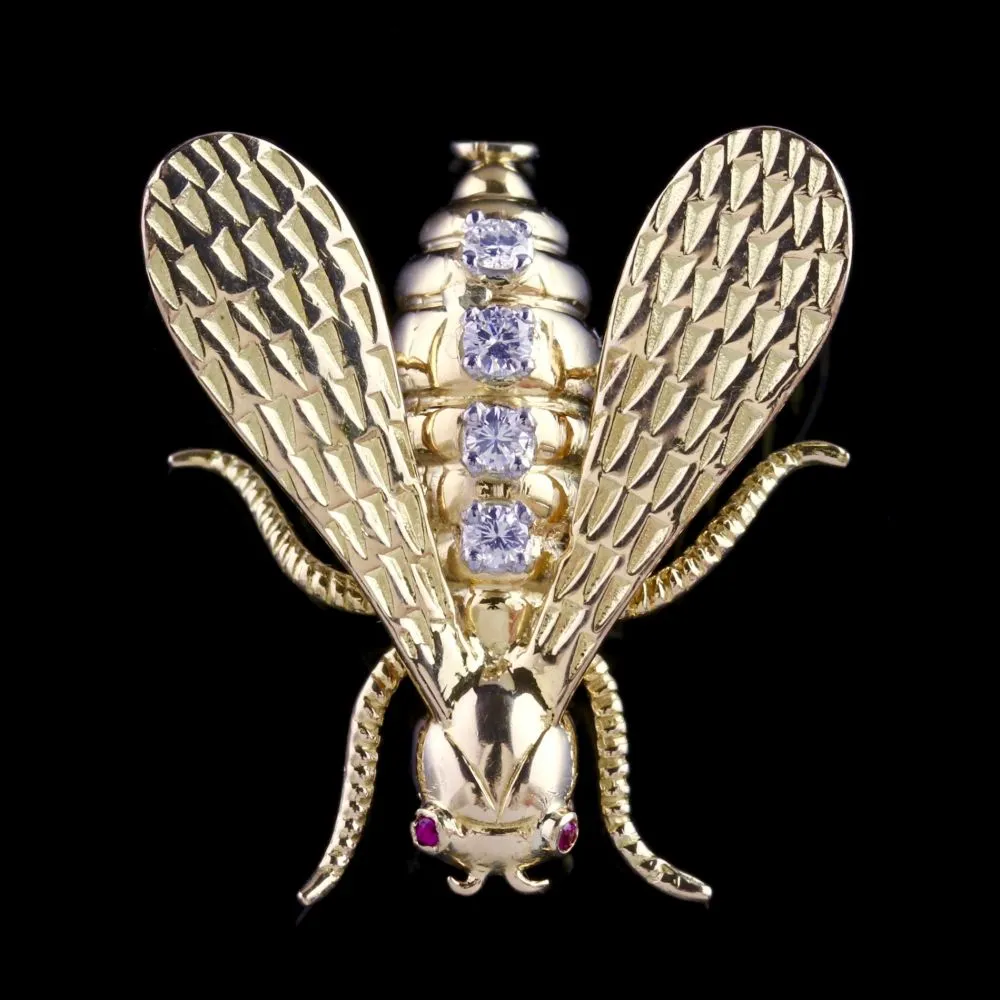 Antique Victorian Insect Brooch 18Ct Gold Diamond Circa 1900