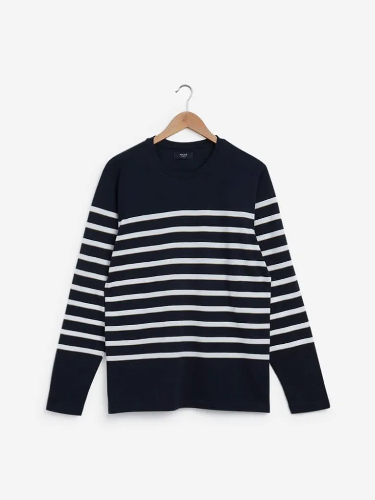 Ascot Navy Relaxed Fit Striped T-Shirt