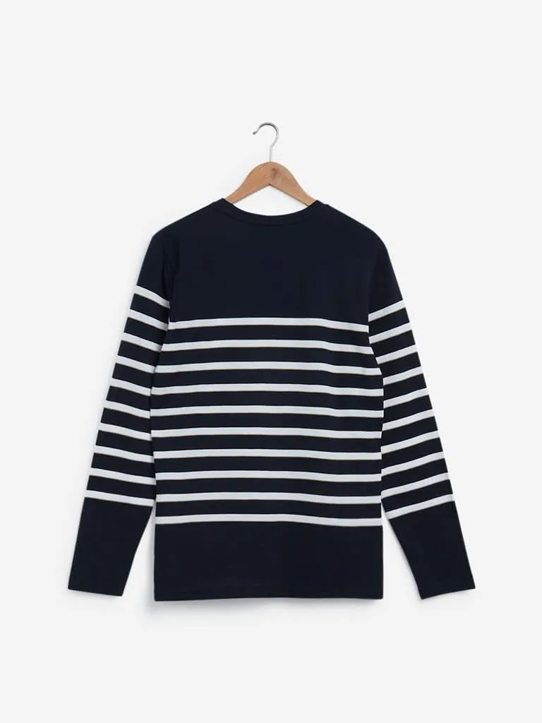 Ascot Navy Relaxed Fit Striped T-Shirt