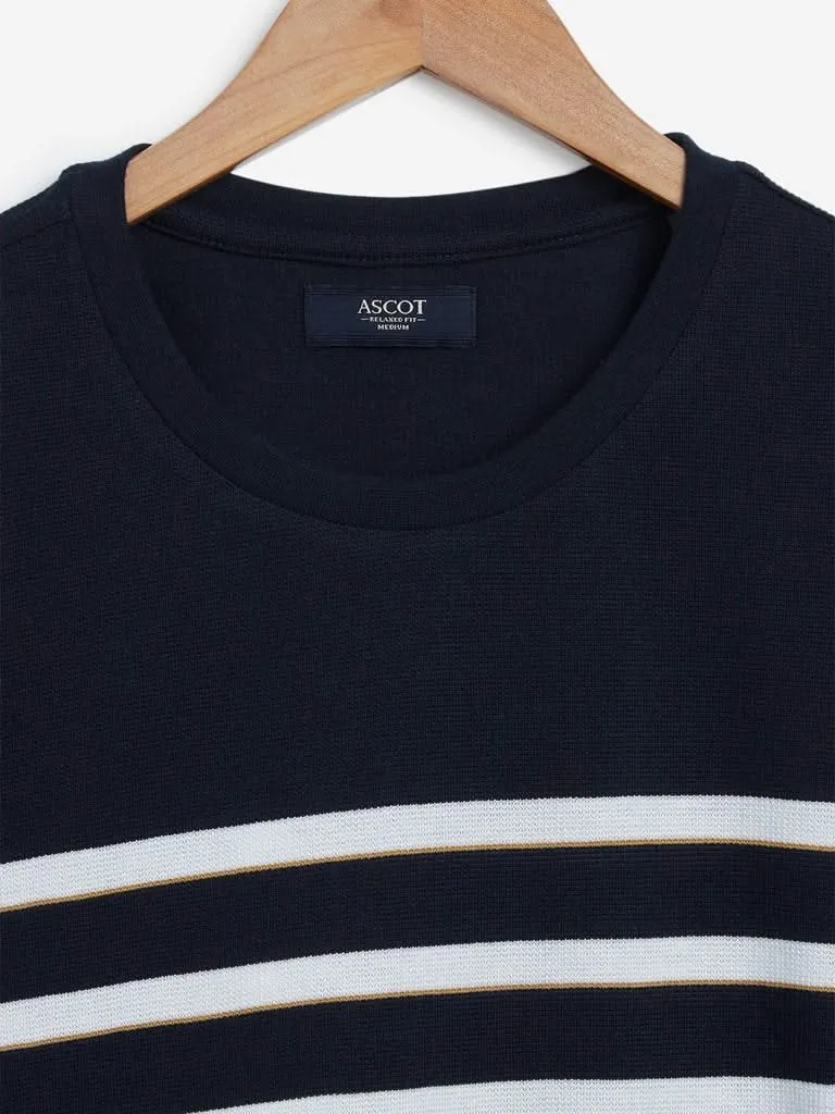 Ascot Navy Relaxed Fit Striped T-Shirt