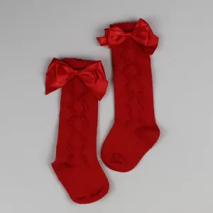 Baby Girl Bow Knee Socks - Red - Pex Grazia
