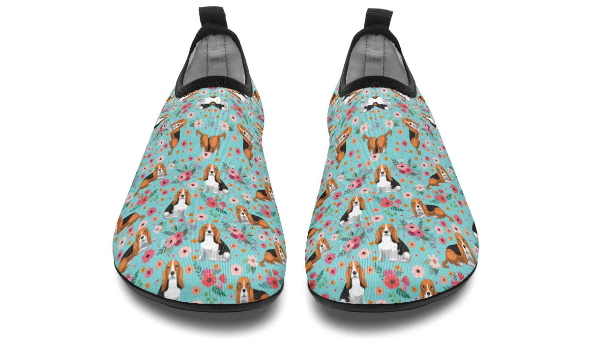 Basset Hound Flower Aqua Barefoot Shoes
