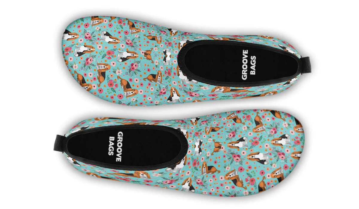 Basset Hound Flower Aqua Barefoot Shoes