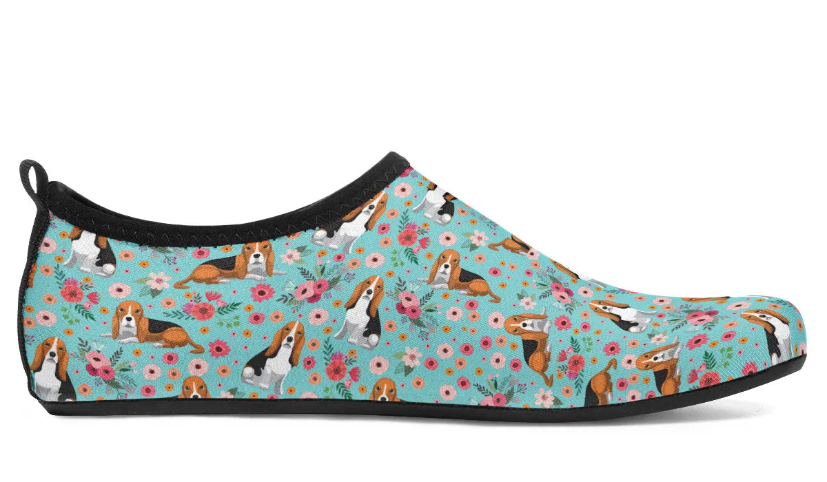 Basset Hound Flower Aqua Barefoot Shoes