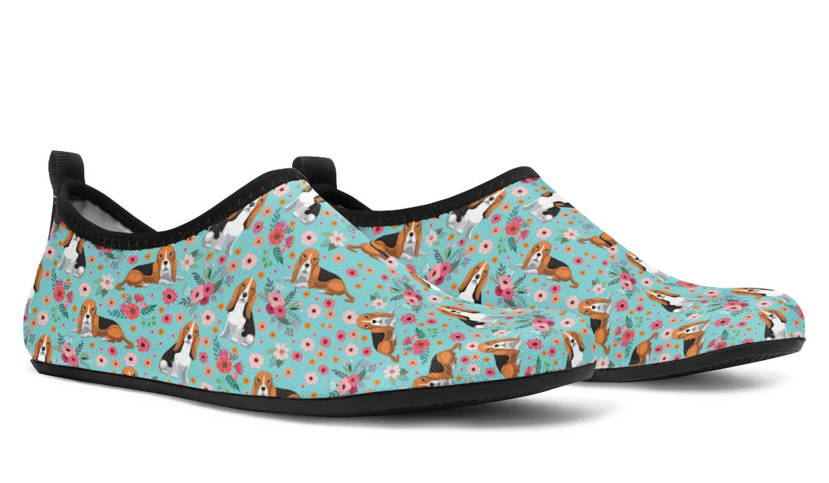 Basset Hound Flower Aqua Barefoot Shoes