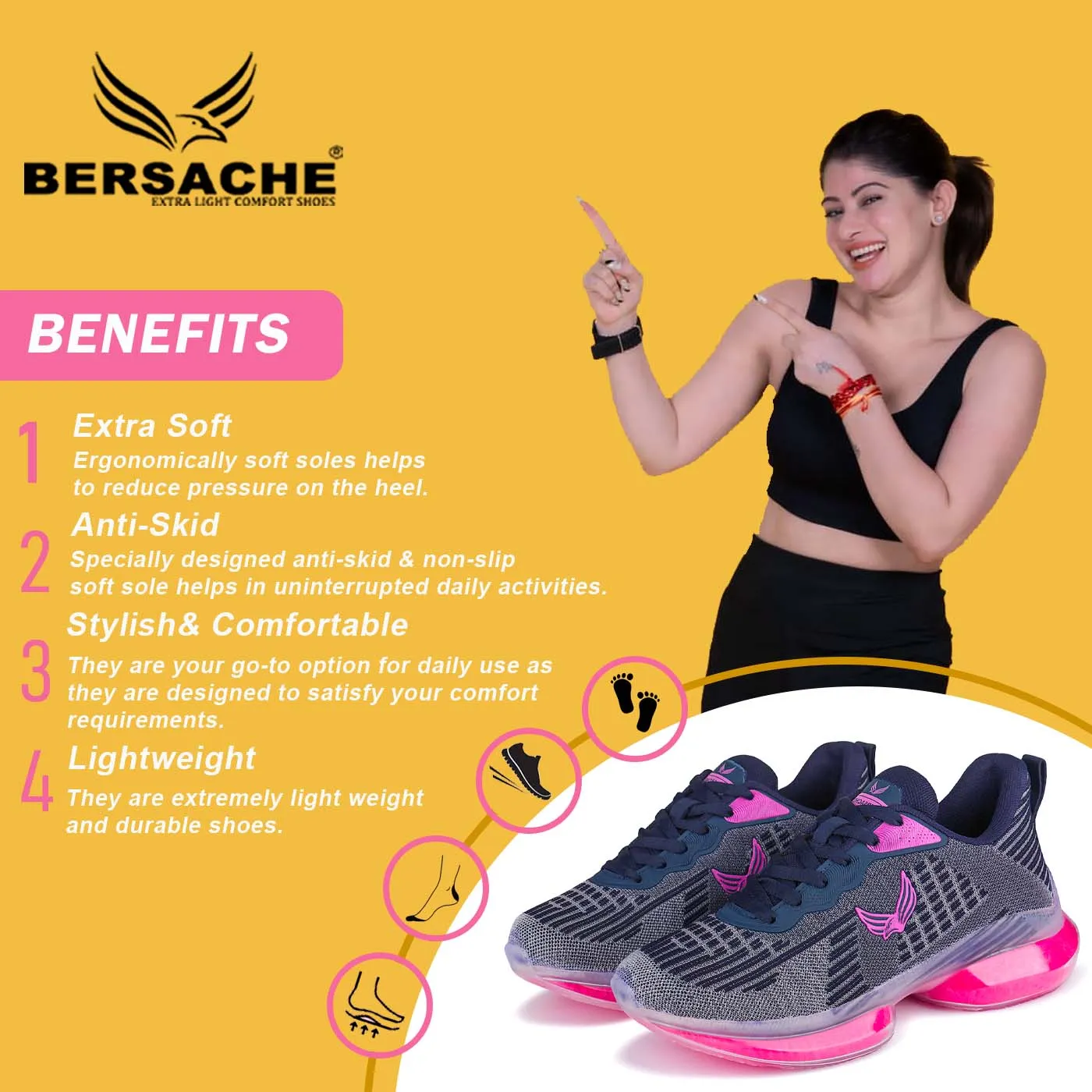 Bersache Premium Sports ,Gym, Trending Stylish Running Shoes For Women (9147-Navy Blue)