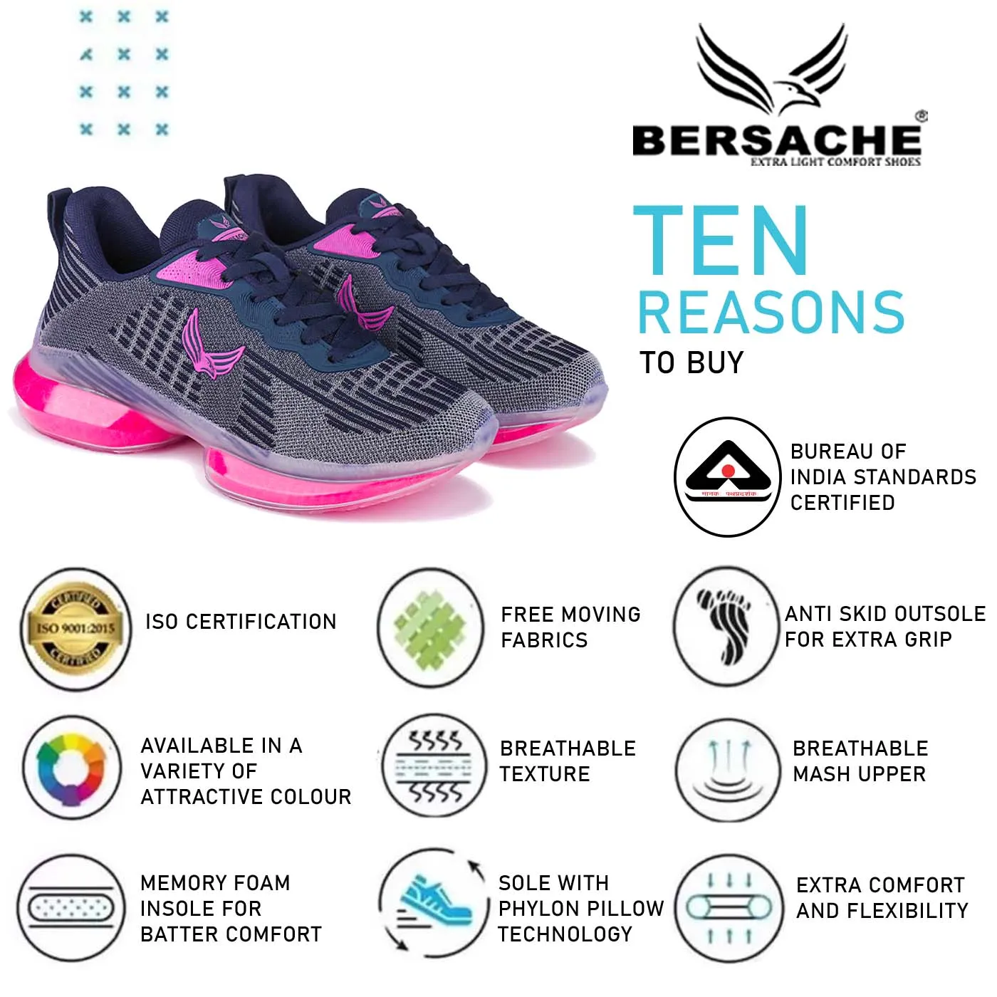 Bersache Premium Sports ,Gym, Trending Stylish Running Shoes For Women (9147-Navy Blue)