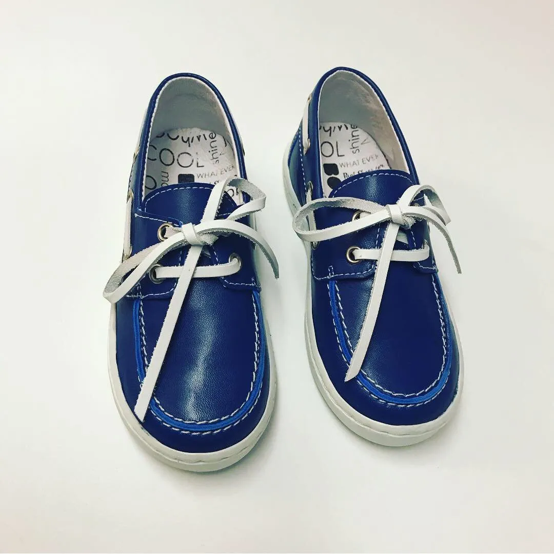 BoBell Boys Blue Leather Deck Shoes