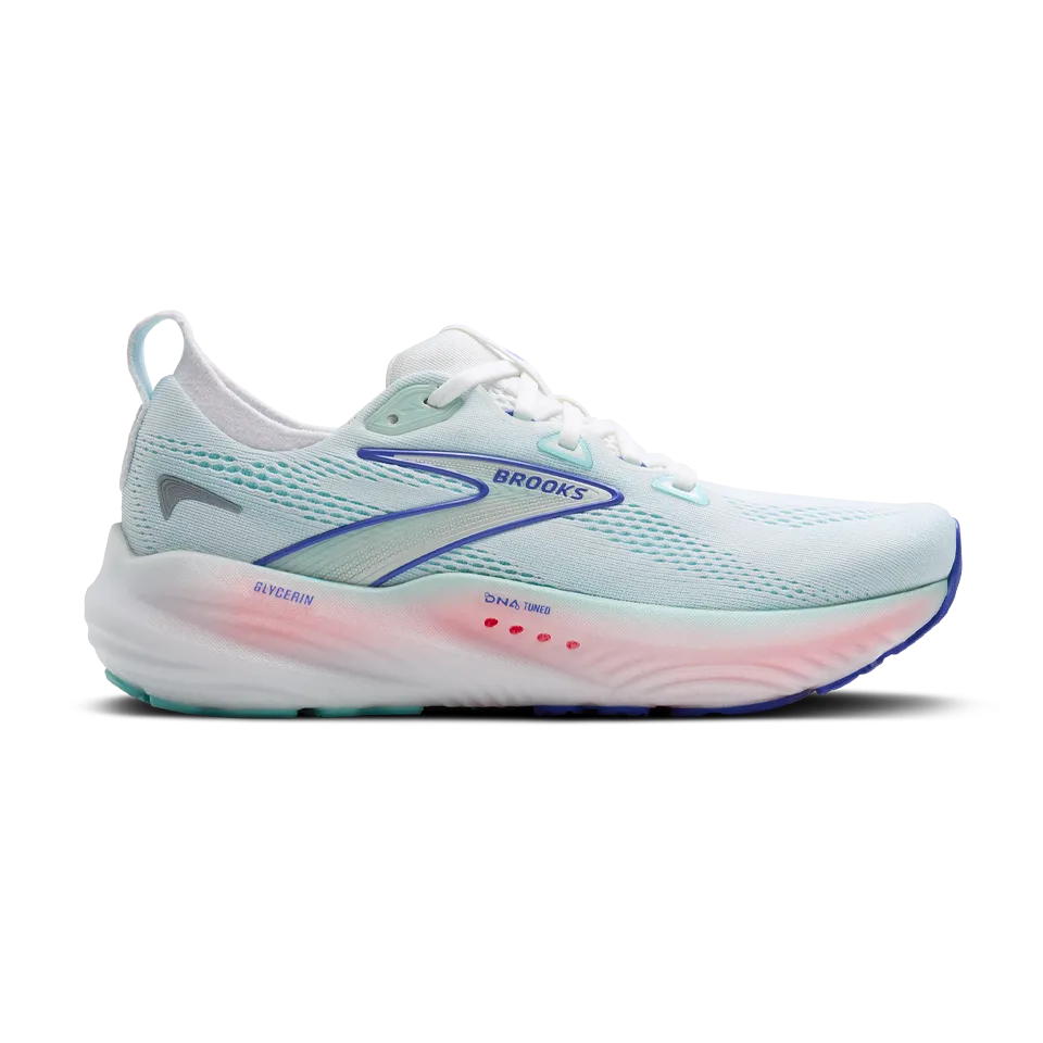 Brooks Women's Glycerin 22 B Width White/Limpet Shell/Amparo Blue
