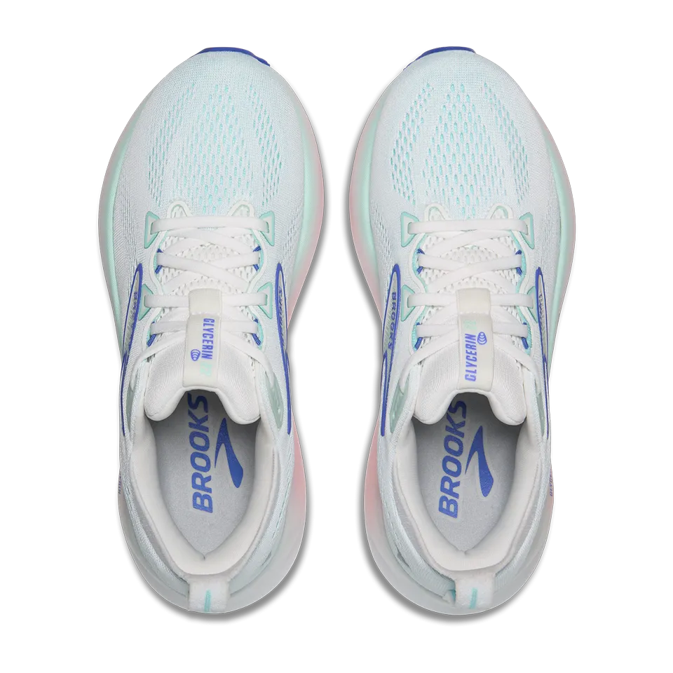 Brooks Women's Glycerin 22 B Width White/Limpet Shell/Amparo Blue