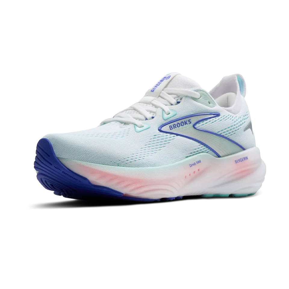 Brooks Women's Glycerin 22 B Width White/Limpet Shell/Amparo Blue