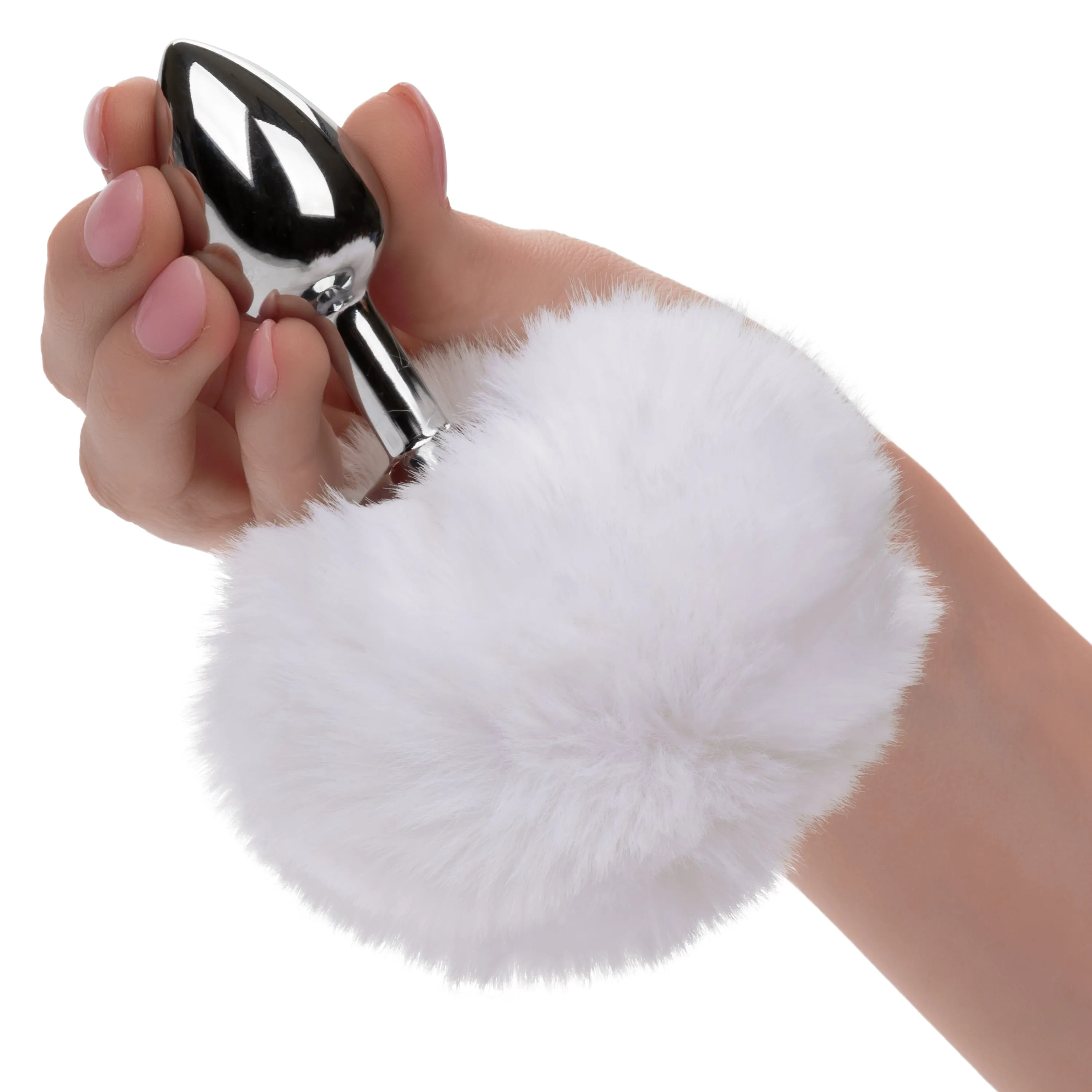 California Exotics - Running Wild White Bunny Tail Metal Anal Plug