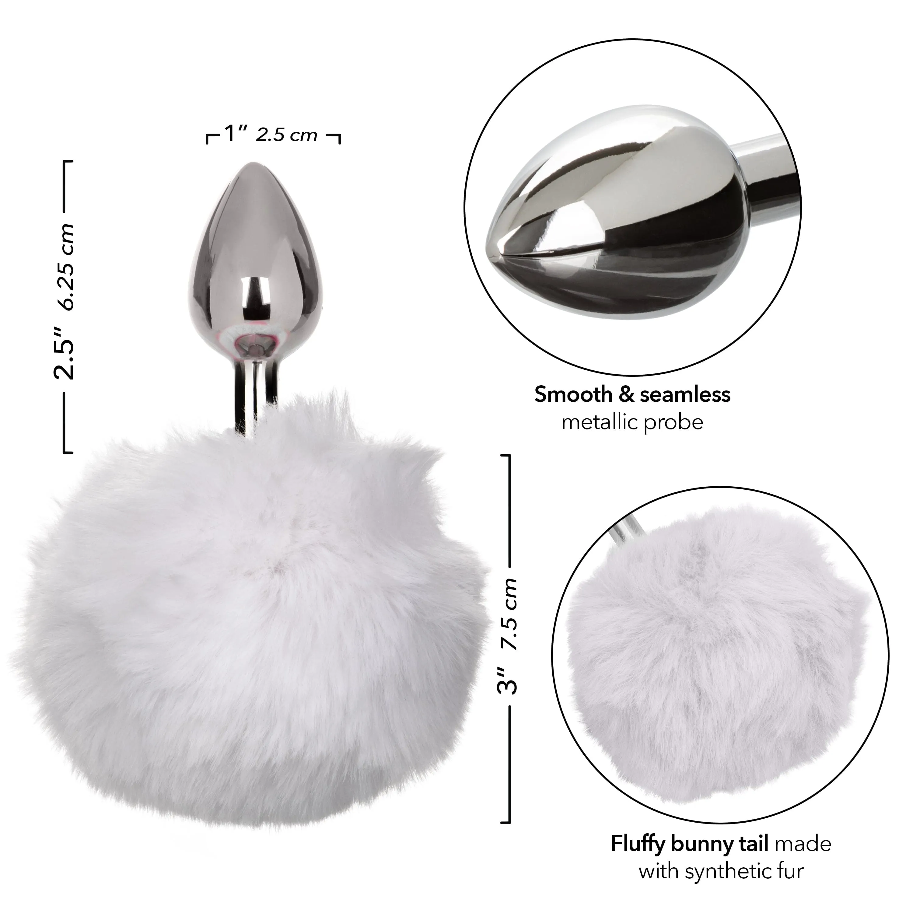 California Exotics - Running Wild White Bunny Tail Metal Anal Plug