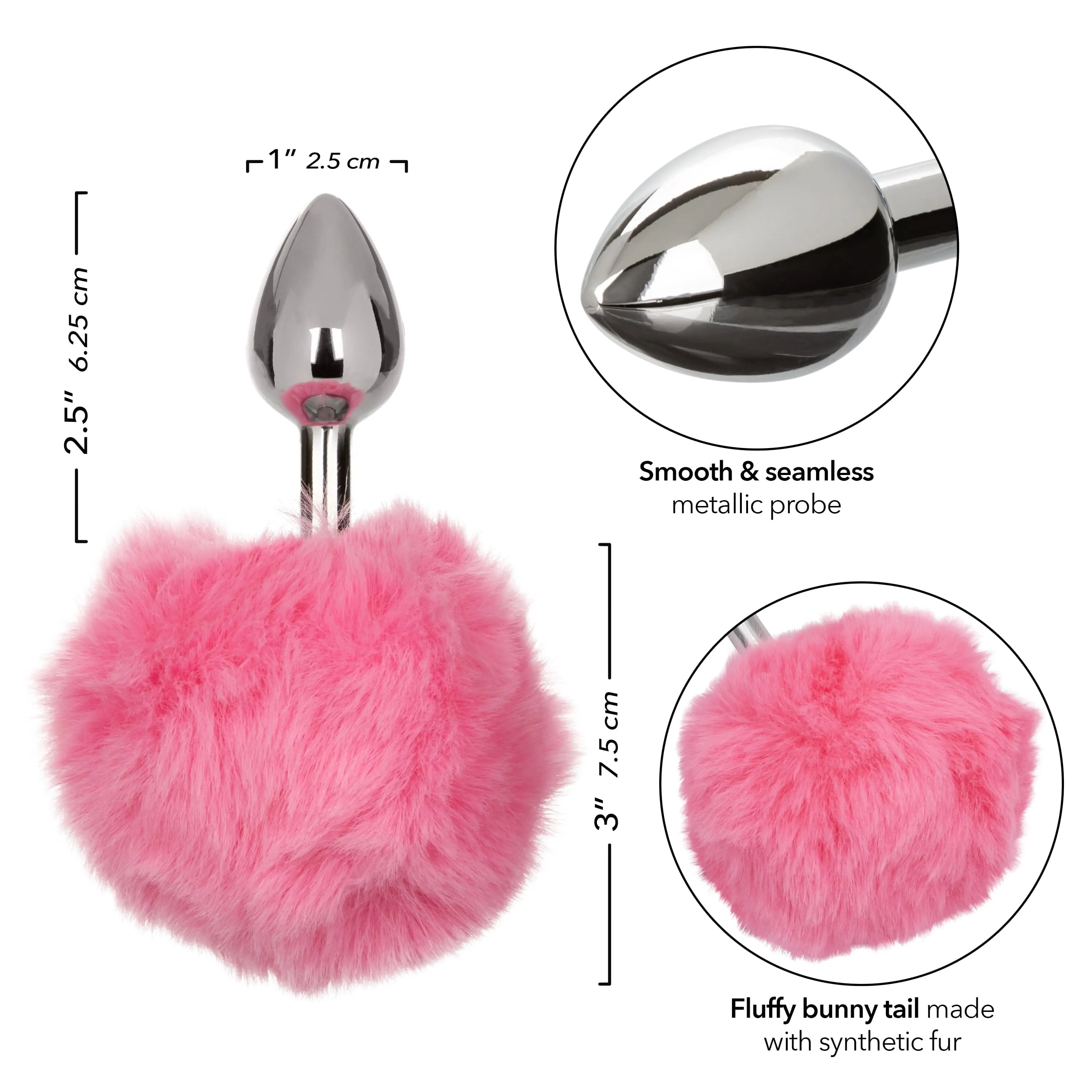 California Exotics - Running Wild White Bunny Tail Metal Anal Plug