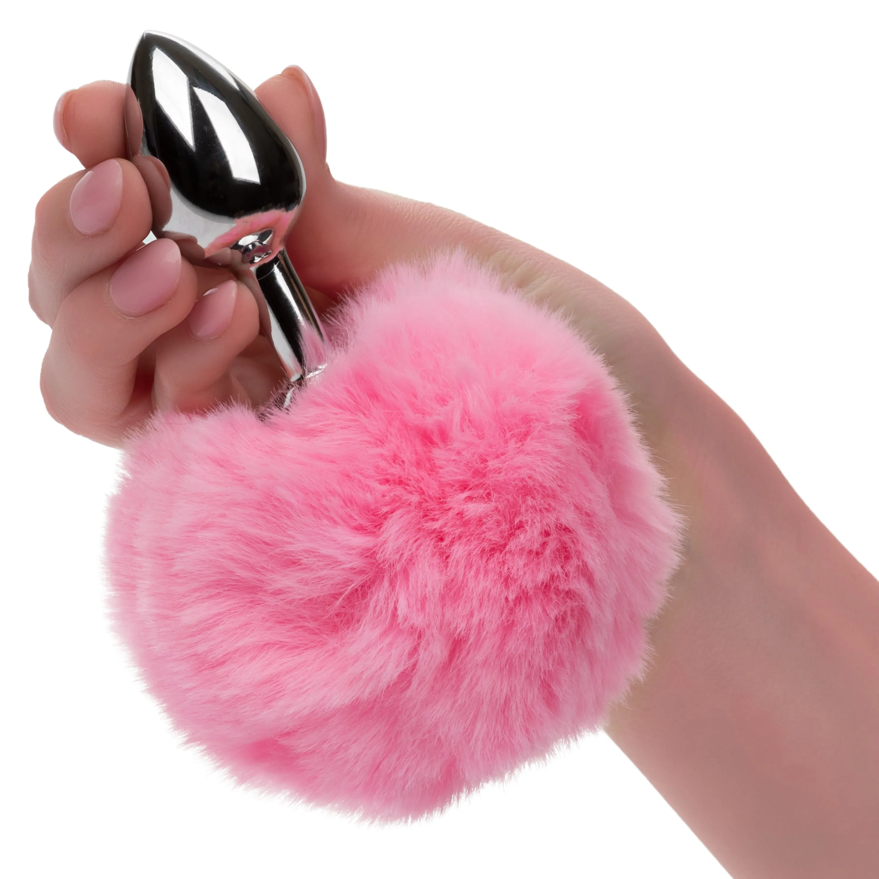 California Exotics - Running Wild White Bunny Tail Metal Anal Plug