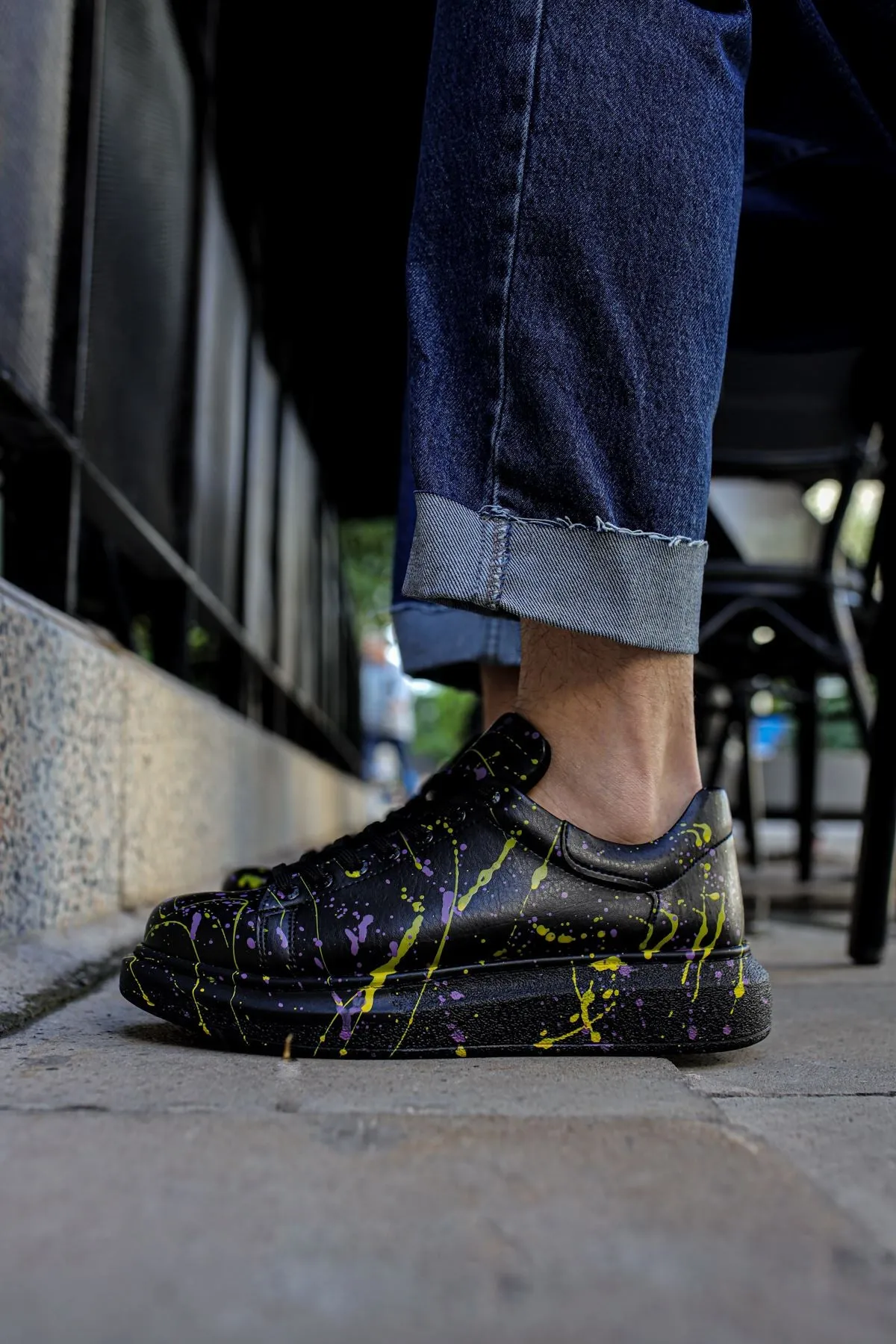 CH254 Men's Unisex Black-Yellow-Purple Casual Sneaker Sports Shoes