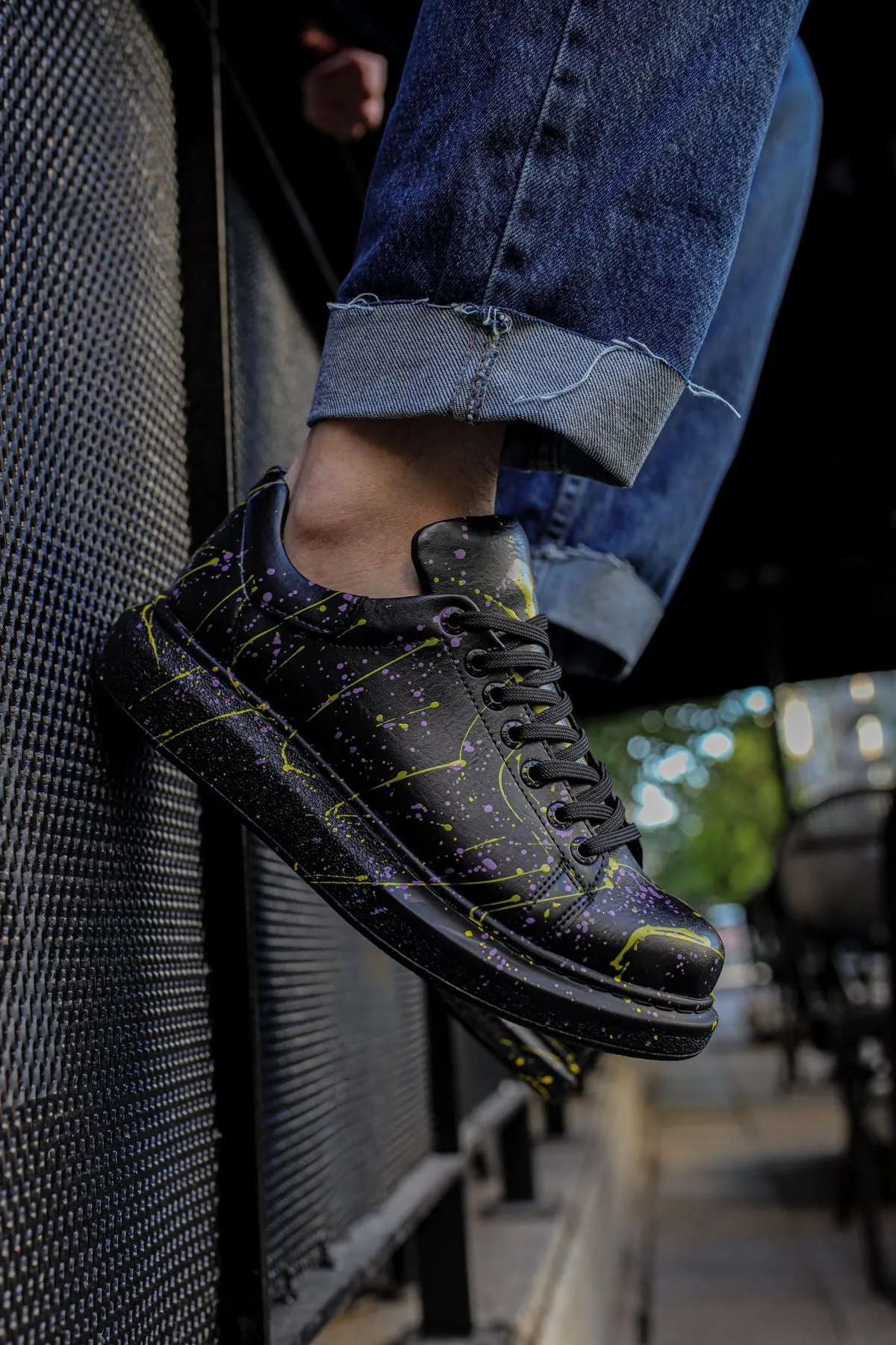 CH254 Men's Unisex Black-Yellow-Purple Casual Sneaker Sports Shoes