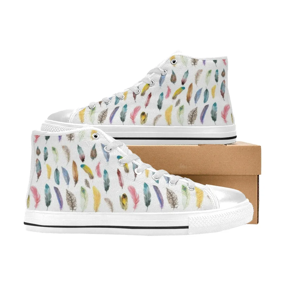 Colourful Feathers High Top Canvas Women's Shoes