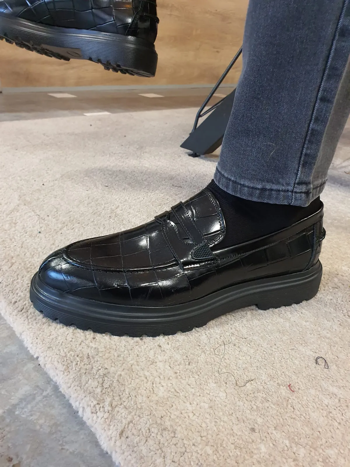 Ed Sardinelli Croco Eva Black Leather Shoes