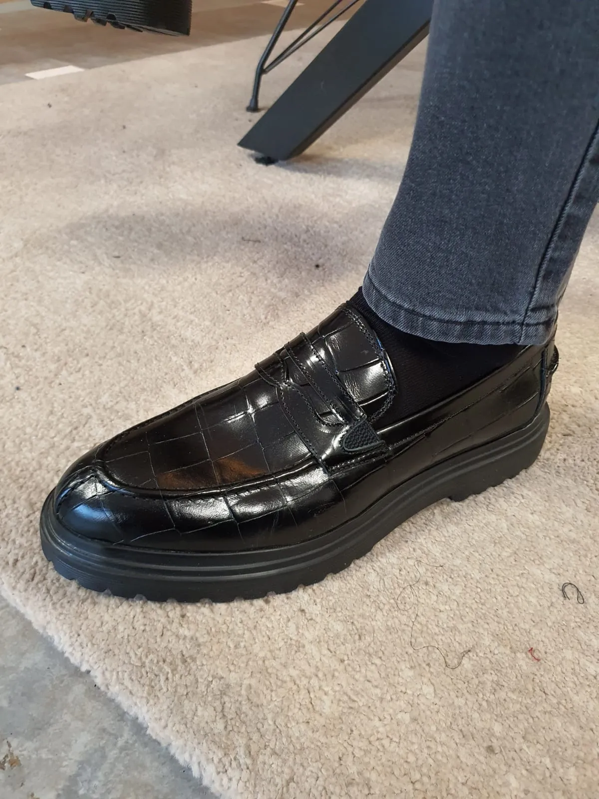 Ed Sardinelli Croco Eva Black Leather Shoes