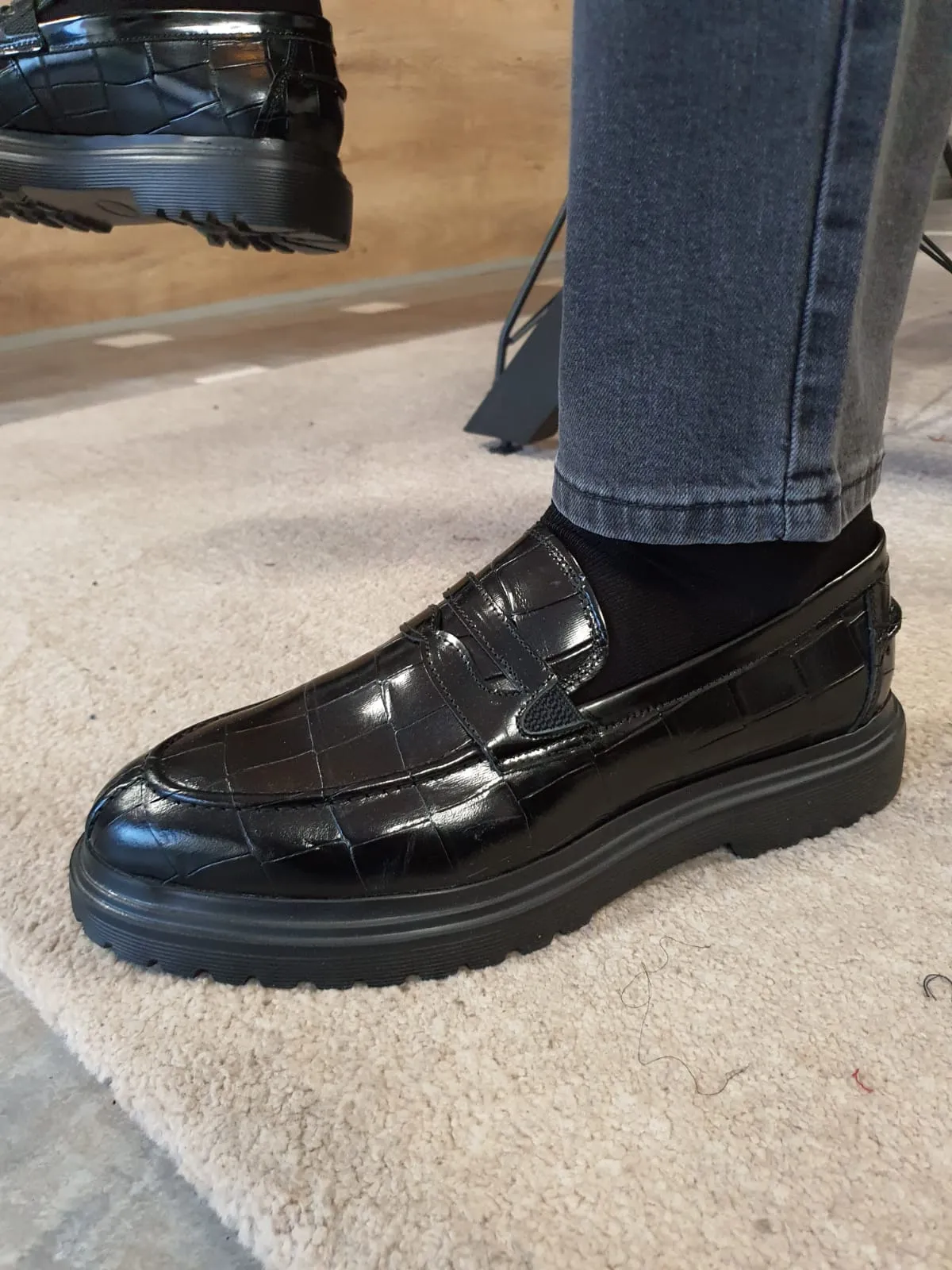 Ed Sardinelli Croco Eva Black Leather Shoes
