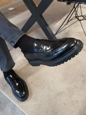 Ed Sardinelli Croco Eva Black Leather Shoes