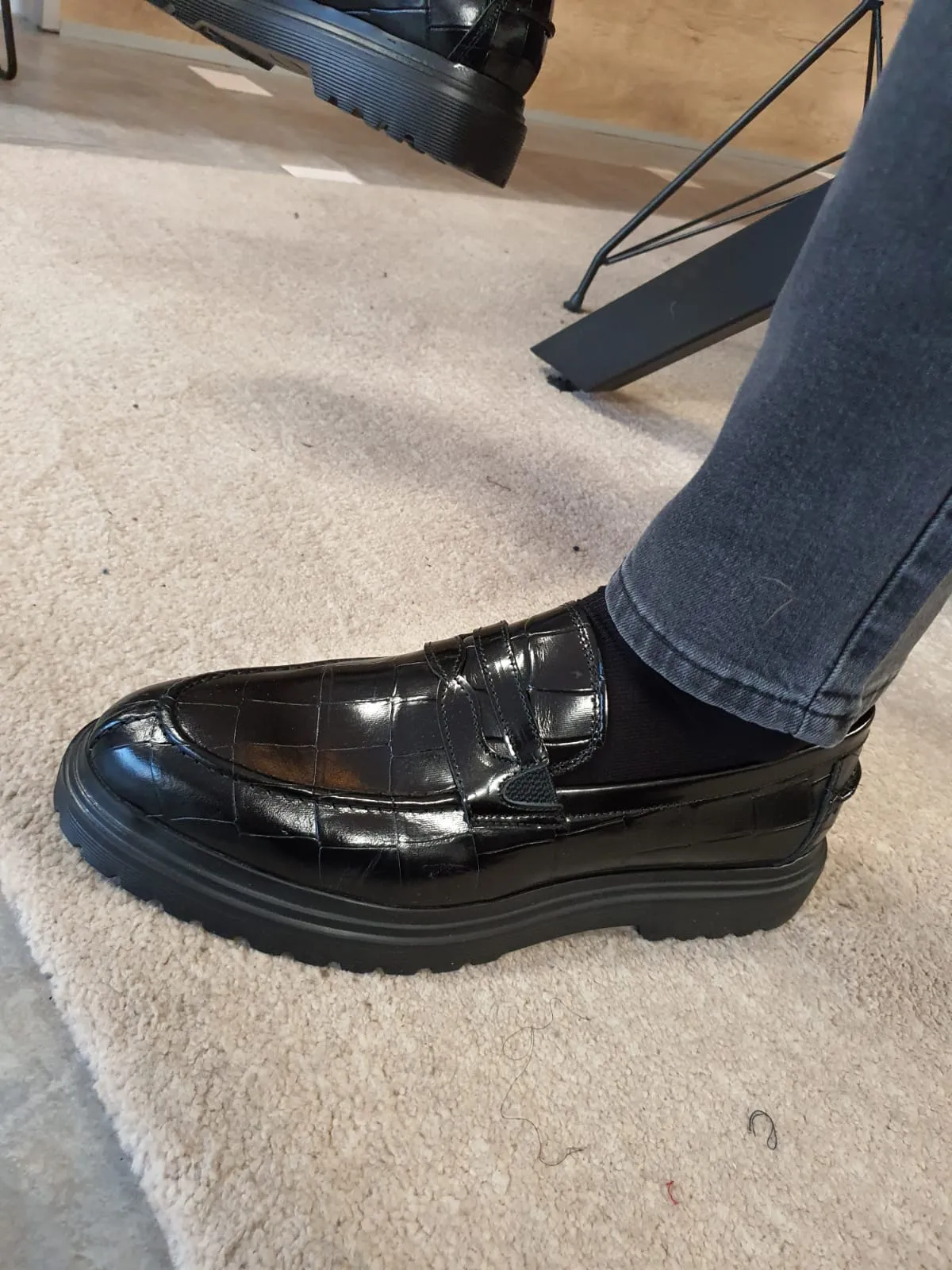 Ed Sardinelli Croco Eva Black Leather Shoes