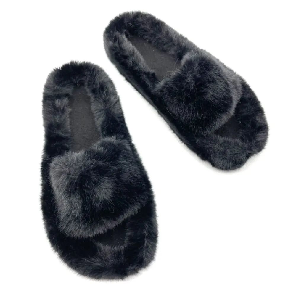 Fluffy Slippers in Black