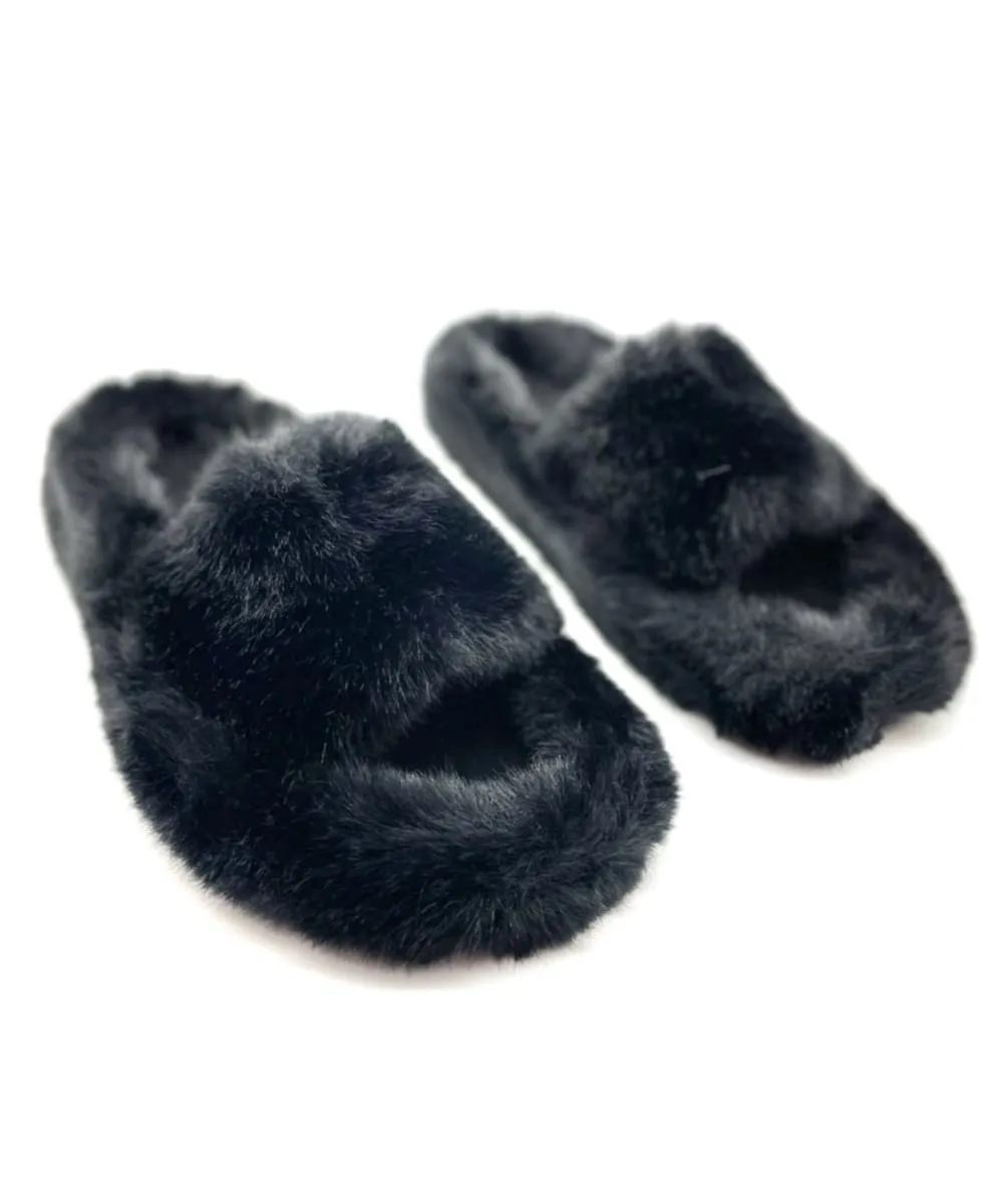 Fluffy Slippers in Black