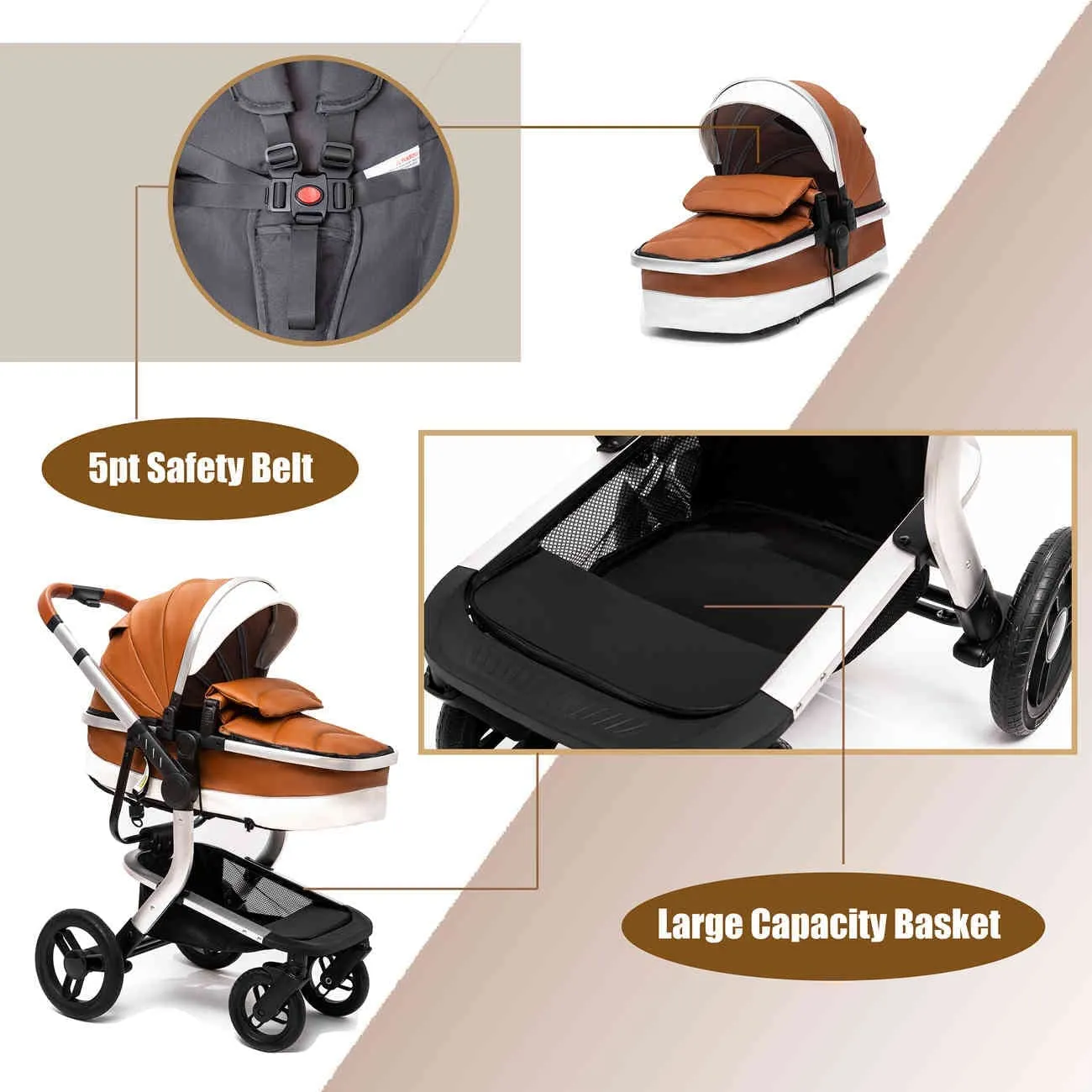 Grey Upgraded Luxury 3-in-1 Baby Stroller