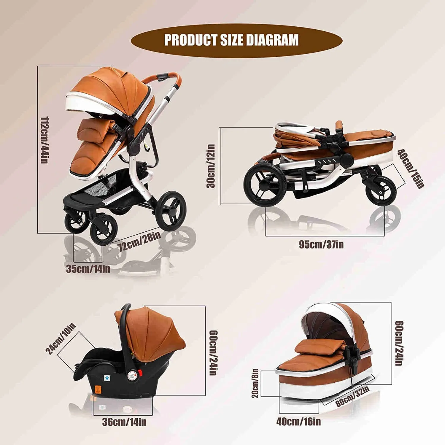 Grey Upgraded Luxury 3-in-1 Baby Stroller