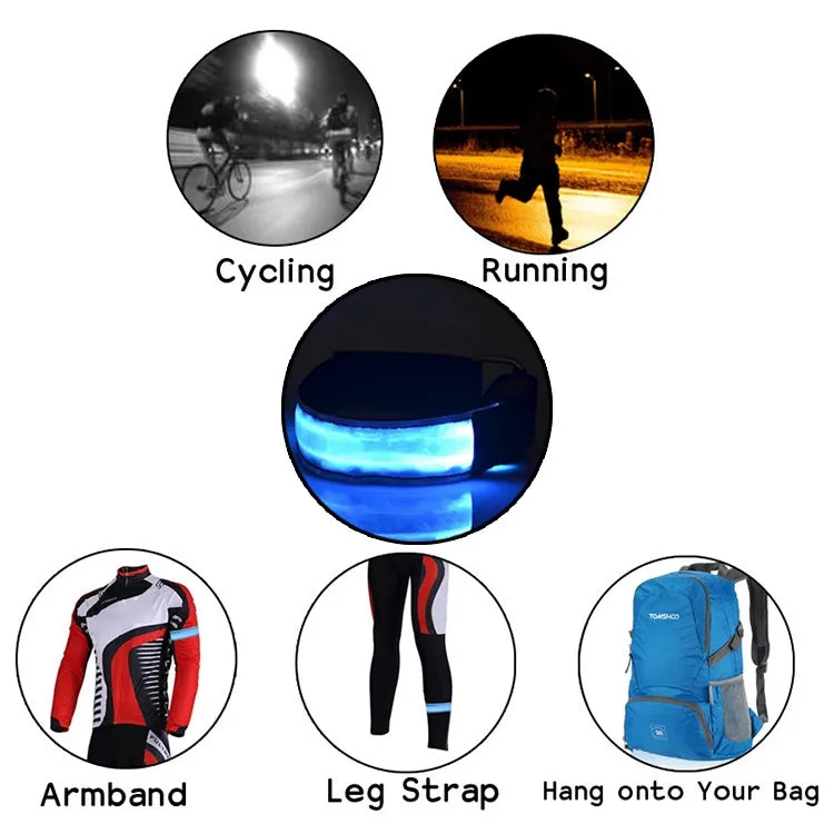 LED Flash Safety Reflective Nylon Light Rechargeable Sports Wrist Belt(Blue)