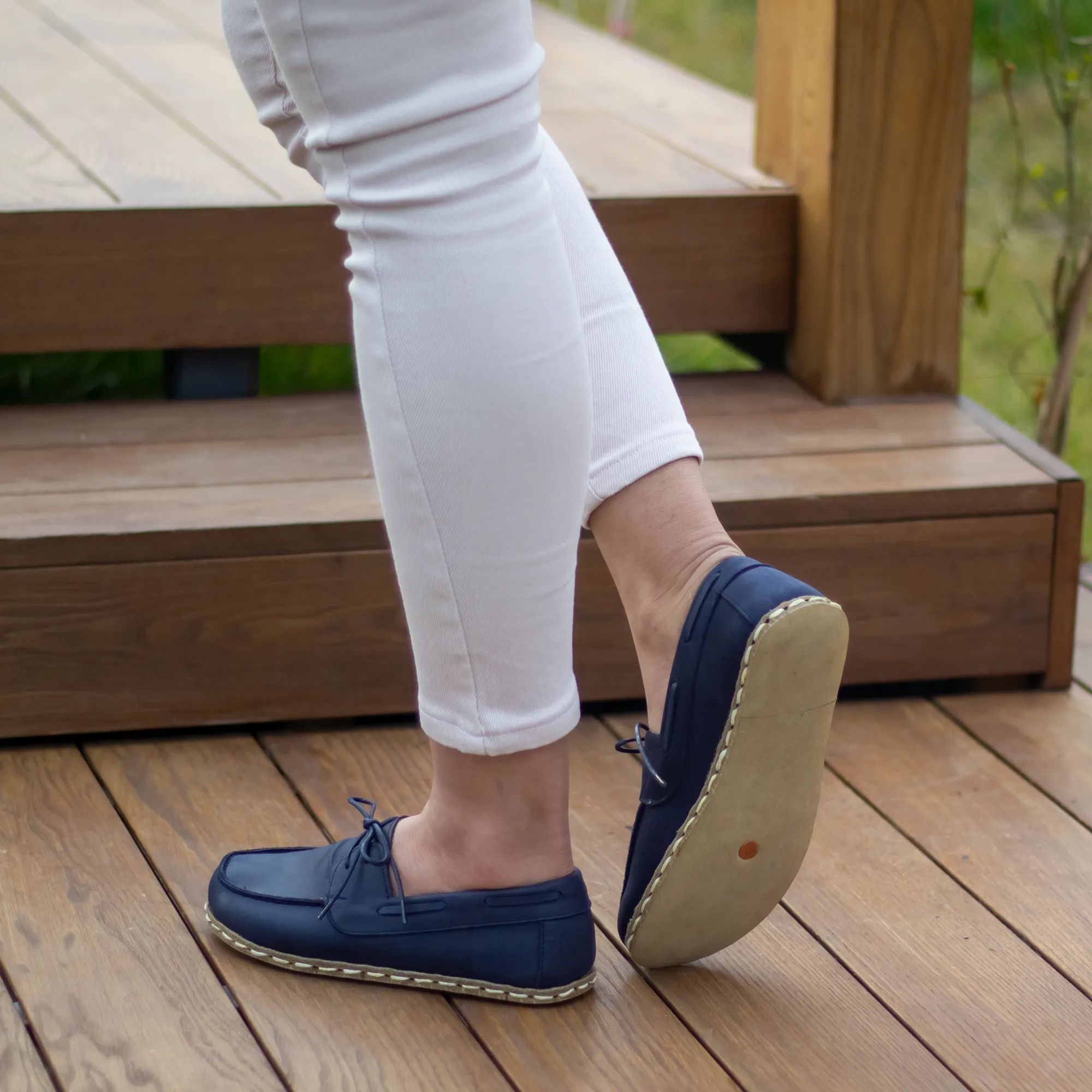 Navy Blue Women's Leather Earthing Barefoot Shoes