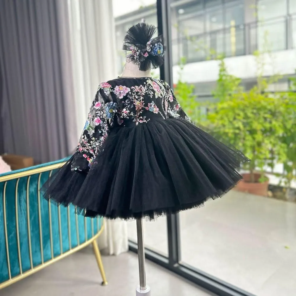 New embroidered long sleeved fluffy birthday party girl princess dress