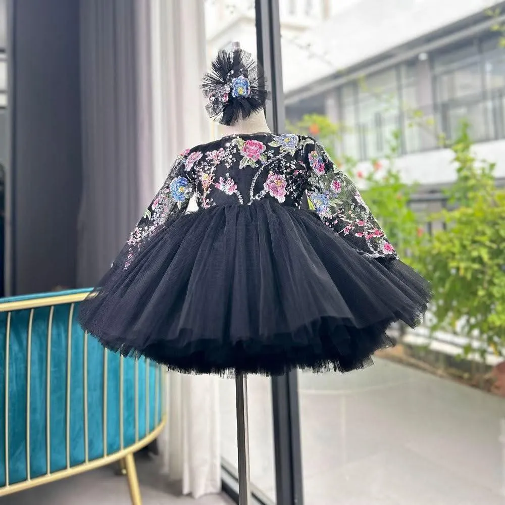 New embroidered long sleeved fluffy birthday party girl princess dress