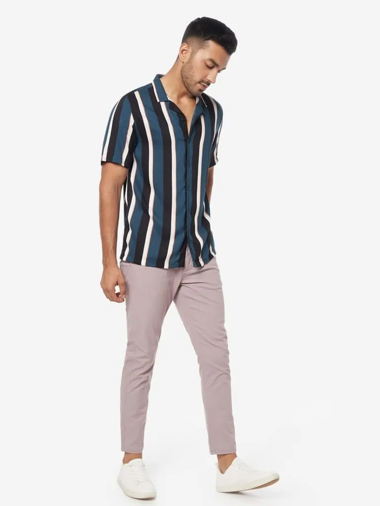 Nuon Teal Striped Relaxed-Fit Shirt