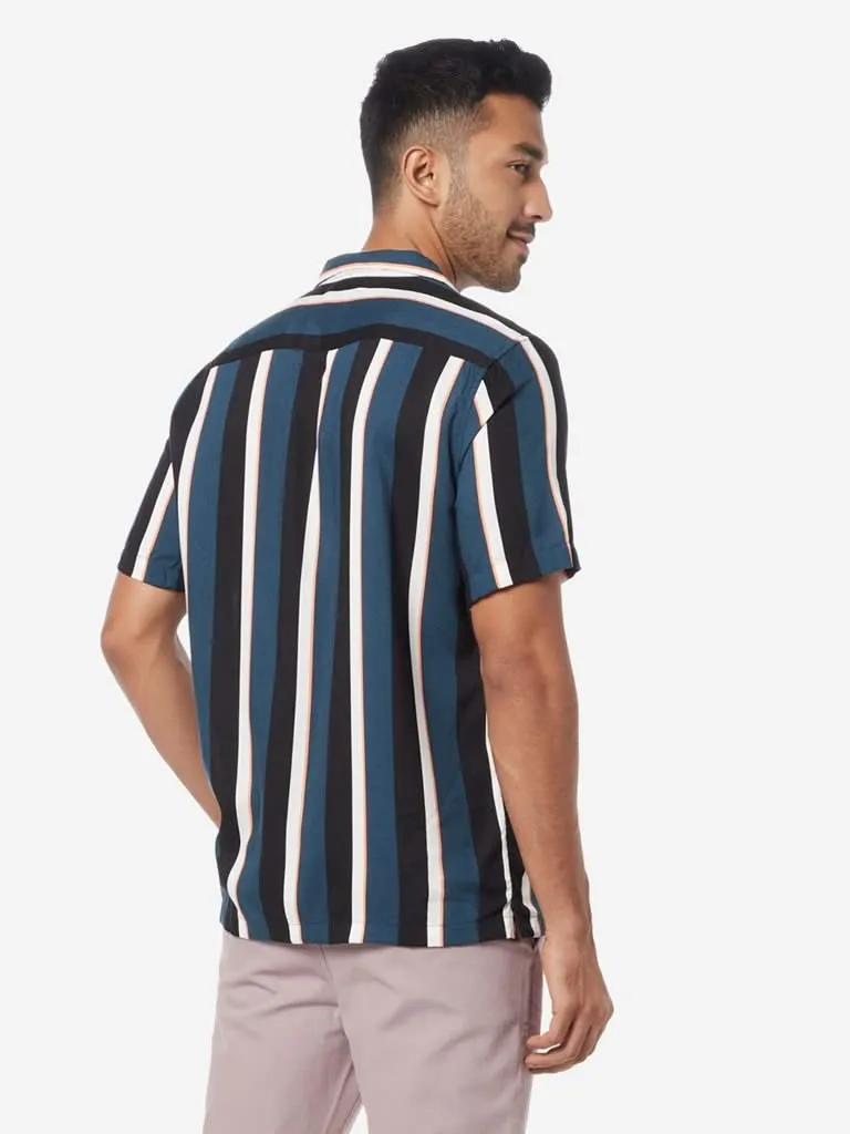 Nuon Teal Striped Relaxed-Fit Shirt