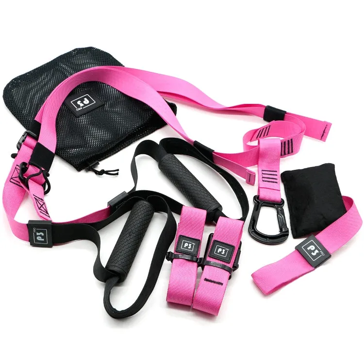 P3-3 Adjustable Fitness Exercise Hanging Pulling Rope TRP3X Wall Pulley Yoga Belt, Main Belt: 1.4m, 1.9m After Adjusted, Athletic Version(Pink)
