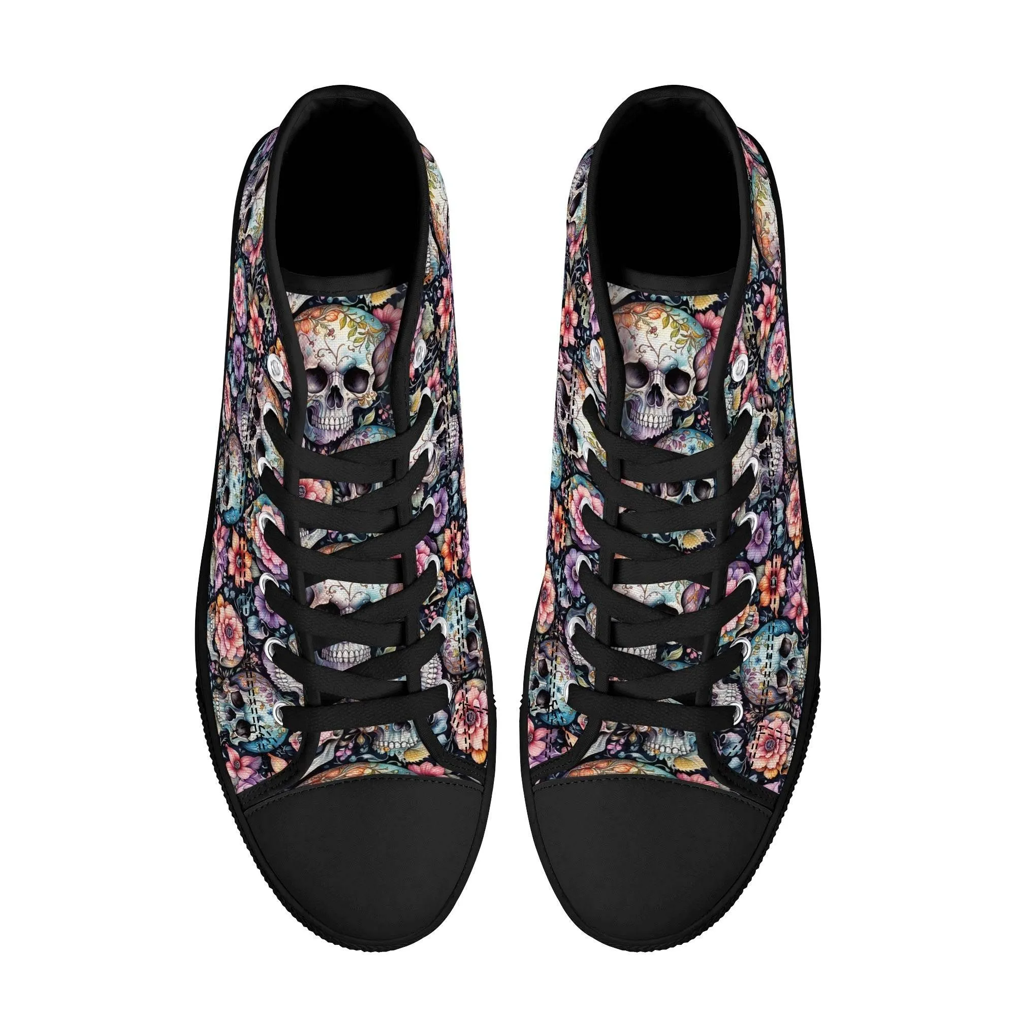 Pastel Floral and Skulls Mens High Top Canvas Shoes