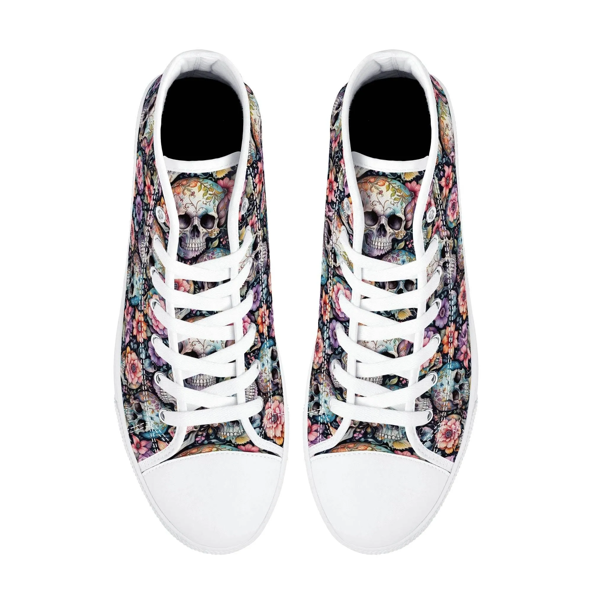 Pastel Floral and Skulls Mens High Top Canvas Shoes