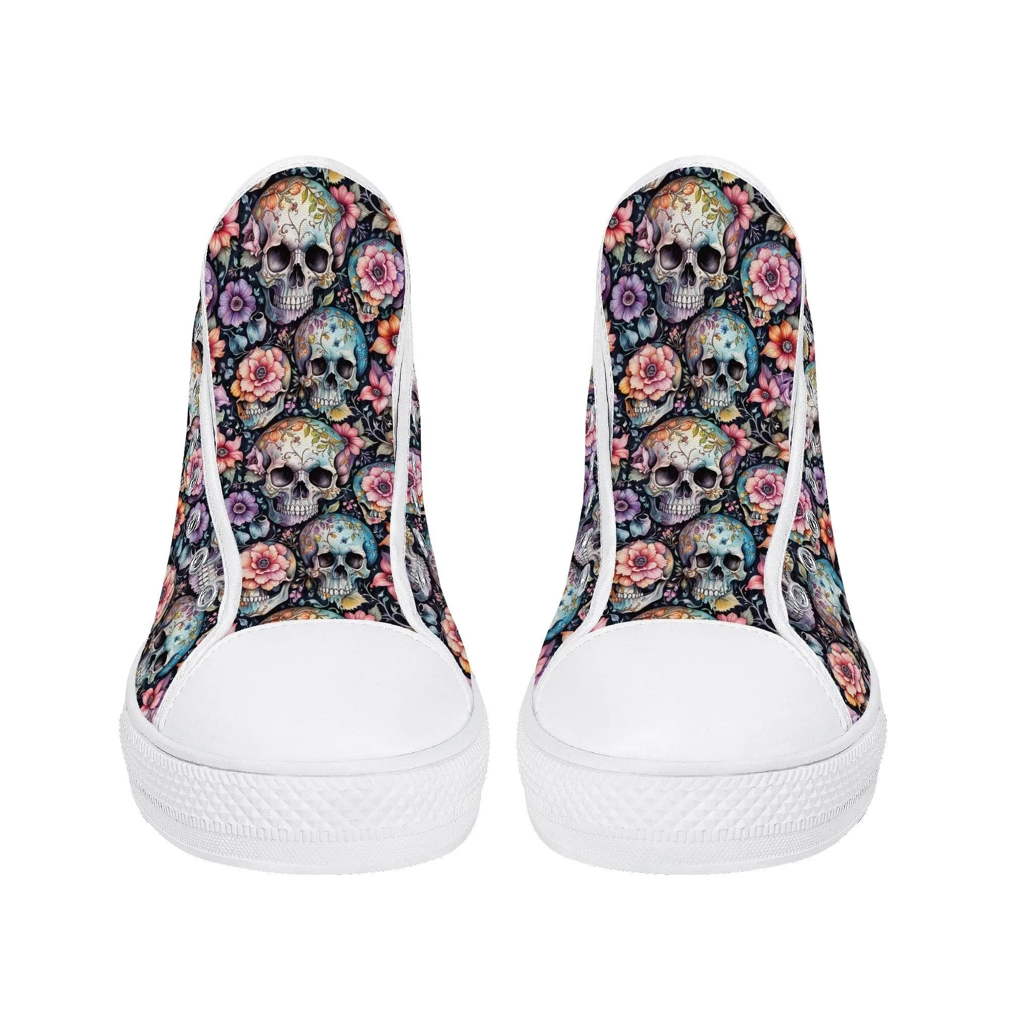 Pastel Floral and Skulls Mens High Top Canvas Shoes