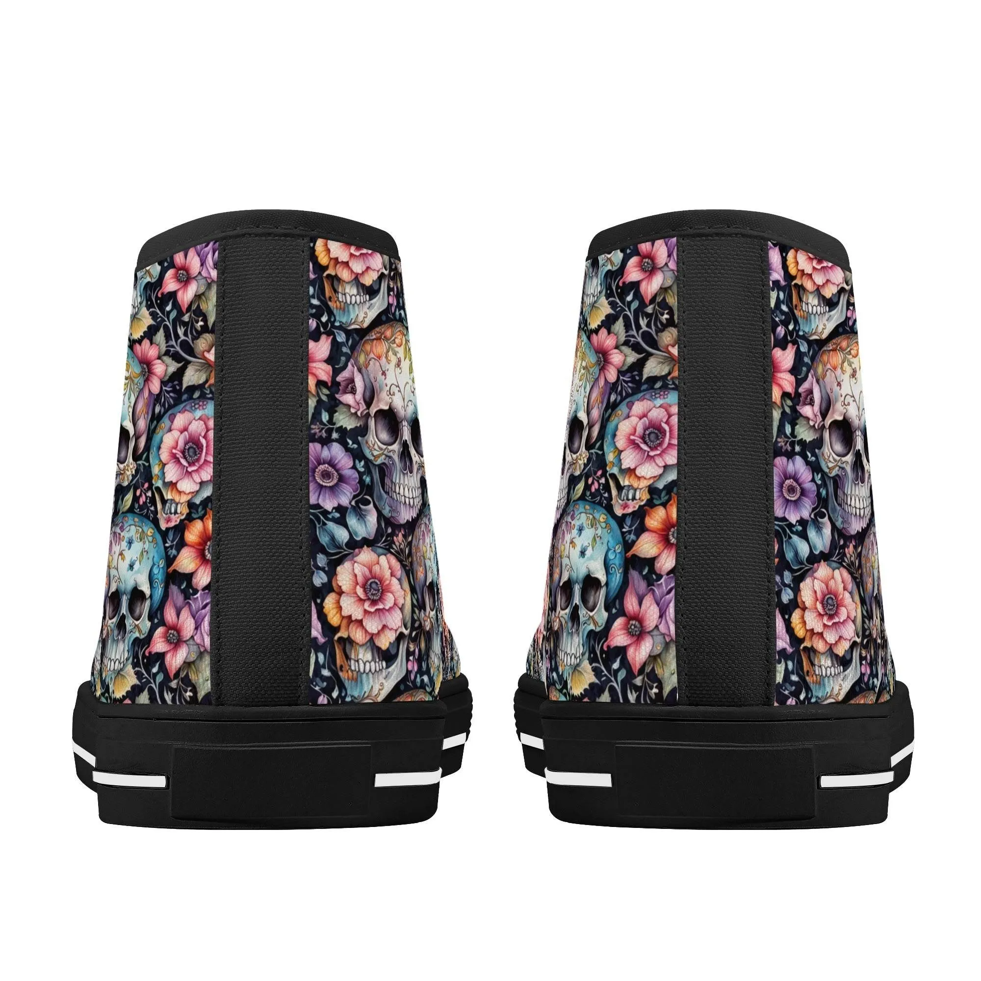 Pastel Floral and Skulls Mens High Top Canvas Shoes